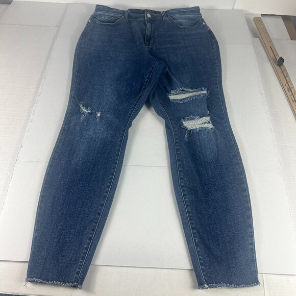 Judy Blue Jeans Women Plus 33x28* Skinny High Rise Blue Distressed Denim Tag 16W - Picture 1 of 16